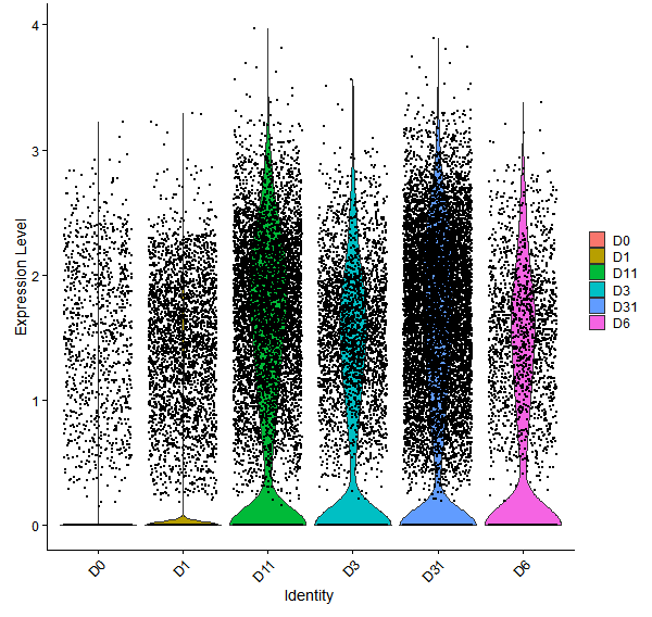 Violin plot by developmental stage