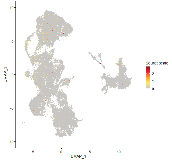 Feature plot of Mp1g21170 on UMAP