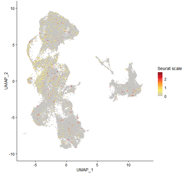 Feature plot of Mp1g27270 on UMAP