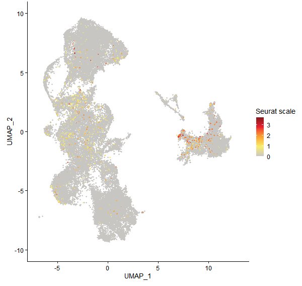 Feature plot of Mp2g00660 on UMAP
