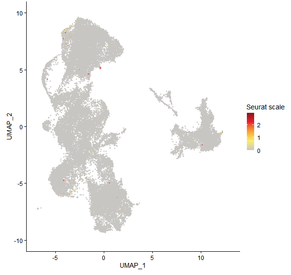 Feature plot of Mp2g06720 on UMAP