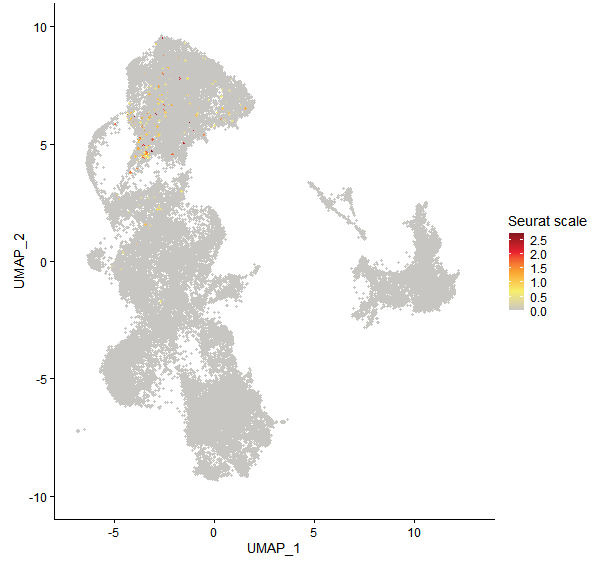 Feature plot of Mp2g18440 on UMAP