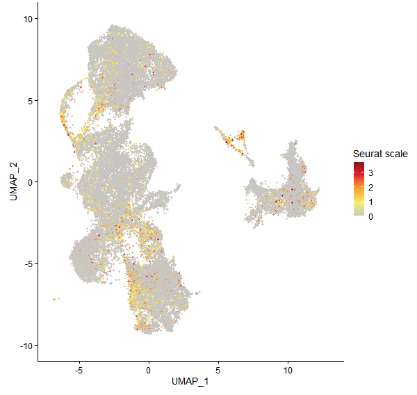 Feature plot of Mp3g02320 on UMAP