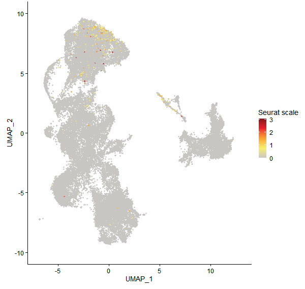 Feature plot of Mp3g09240 on UMAP