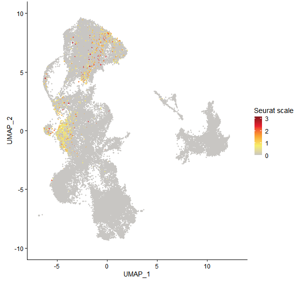 Feature plot of Mp3g14380 on UMAP