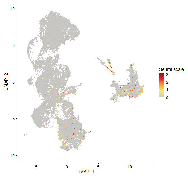 Feature plot of Mp3g18220 on UMAP