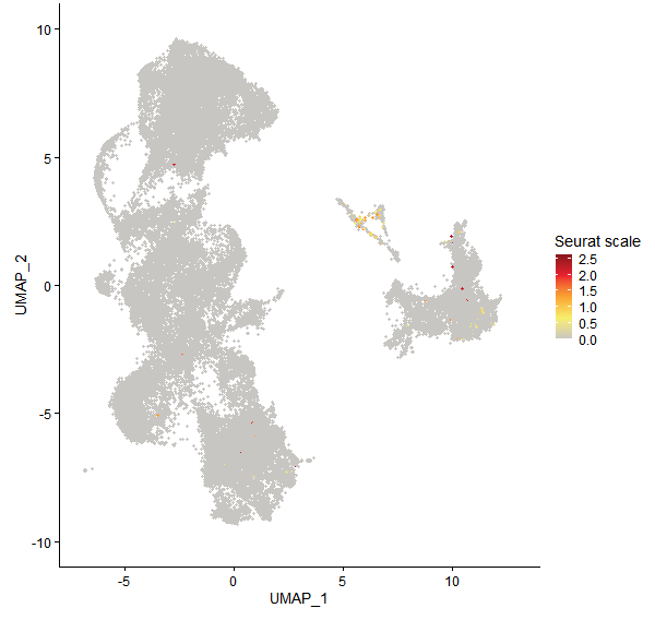 Feature plot of Mp3g18570 on UMAP
