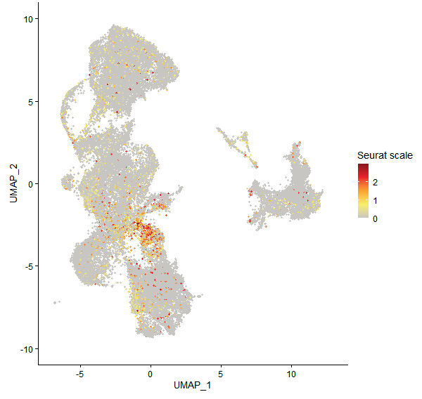 Feature plot of Mp3g22840 on UMAP