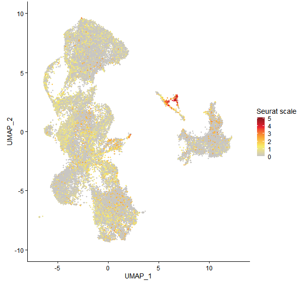 Feature plot of Mp4g00610 on UMAP