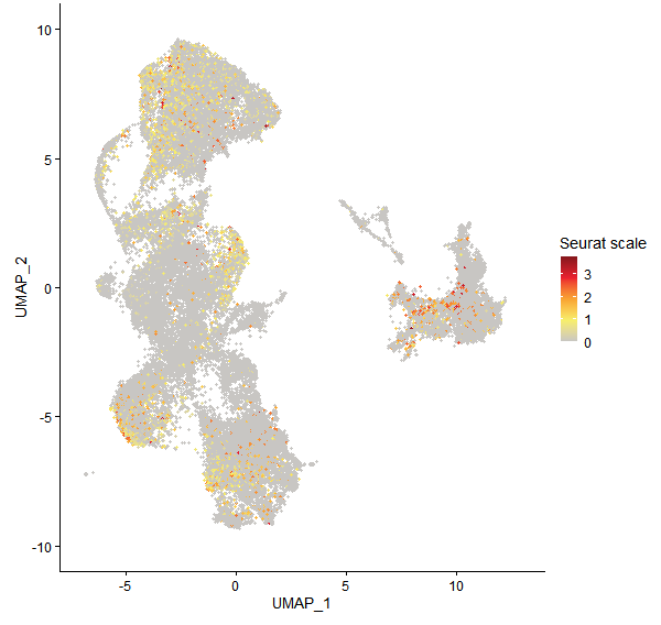 Feature plot of Mp4g14150 on UMAP