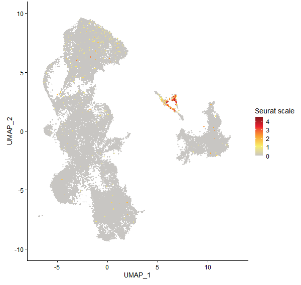 Feature plot of Mp4g14720 on UMAP