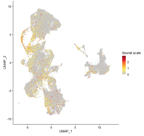 Feature plot of Mp7g00270 on UMAP