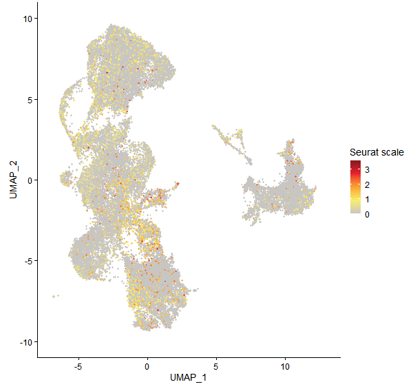 Feature plot of Mp7g01530 on UMAP